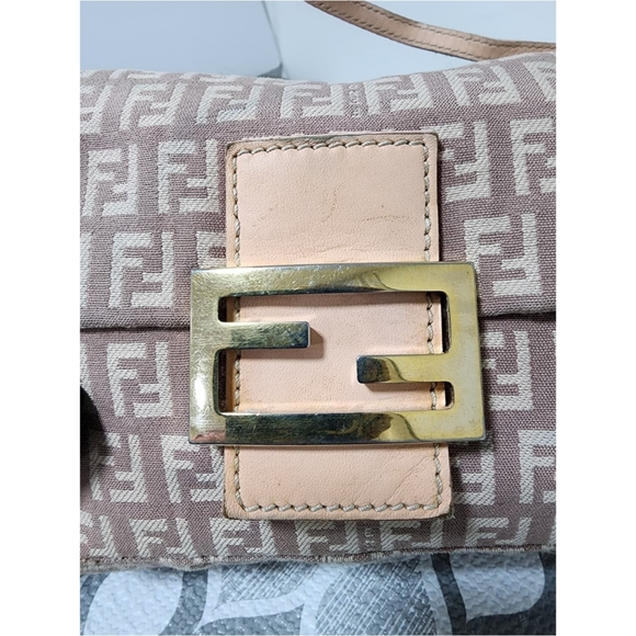 Fendi Vintage Zucchino Canvas Mini Baguette Shoulder Bag Beige/Pink - Picture 12 of 15